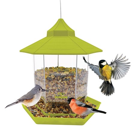 SUN JOE Wild Bird Hanging Feeder, Hexagon Shape w/ Roof, 2.15 lb Seed Capacity, Bronze SJ-WBFX-GRN